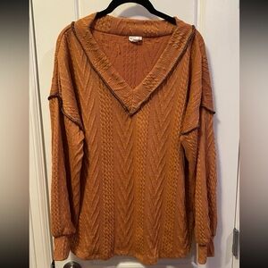 Orange Exposed Seams Vneck Sweater